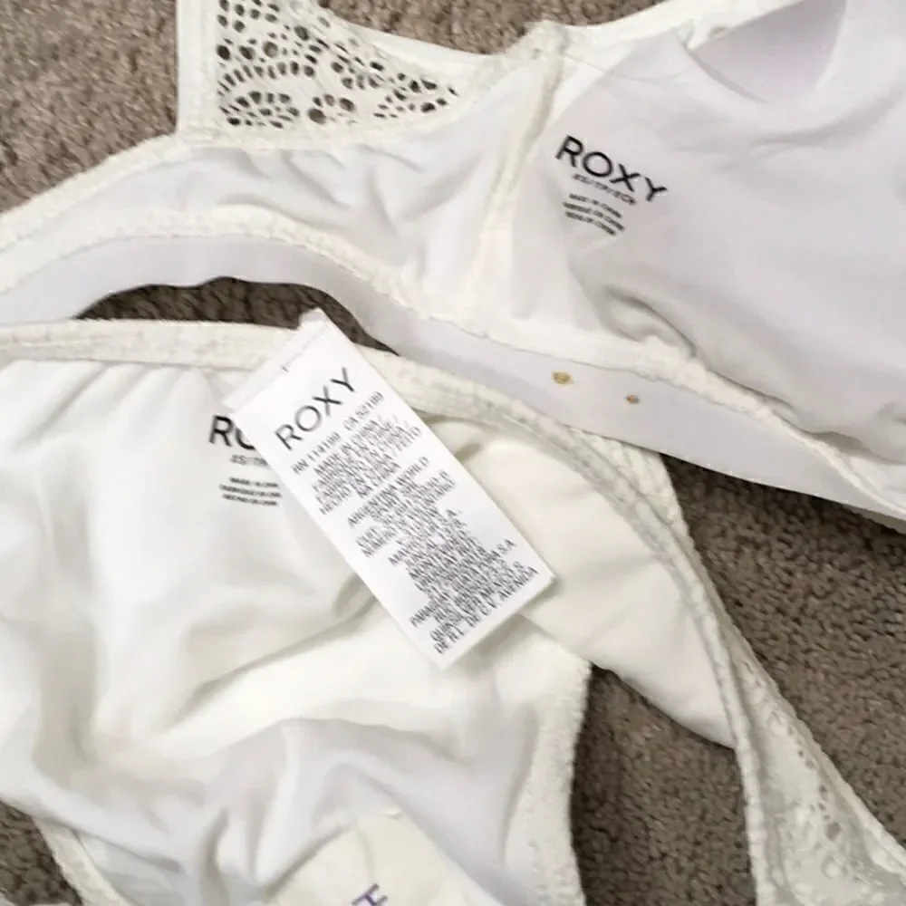 ROXY ivory crochet bikini set. New